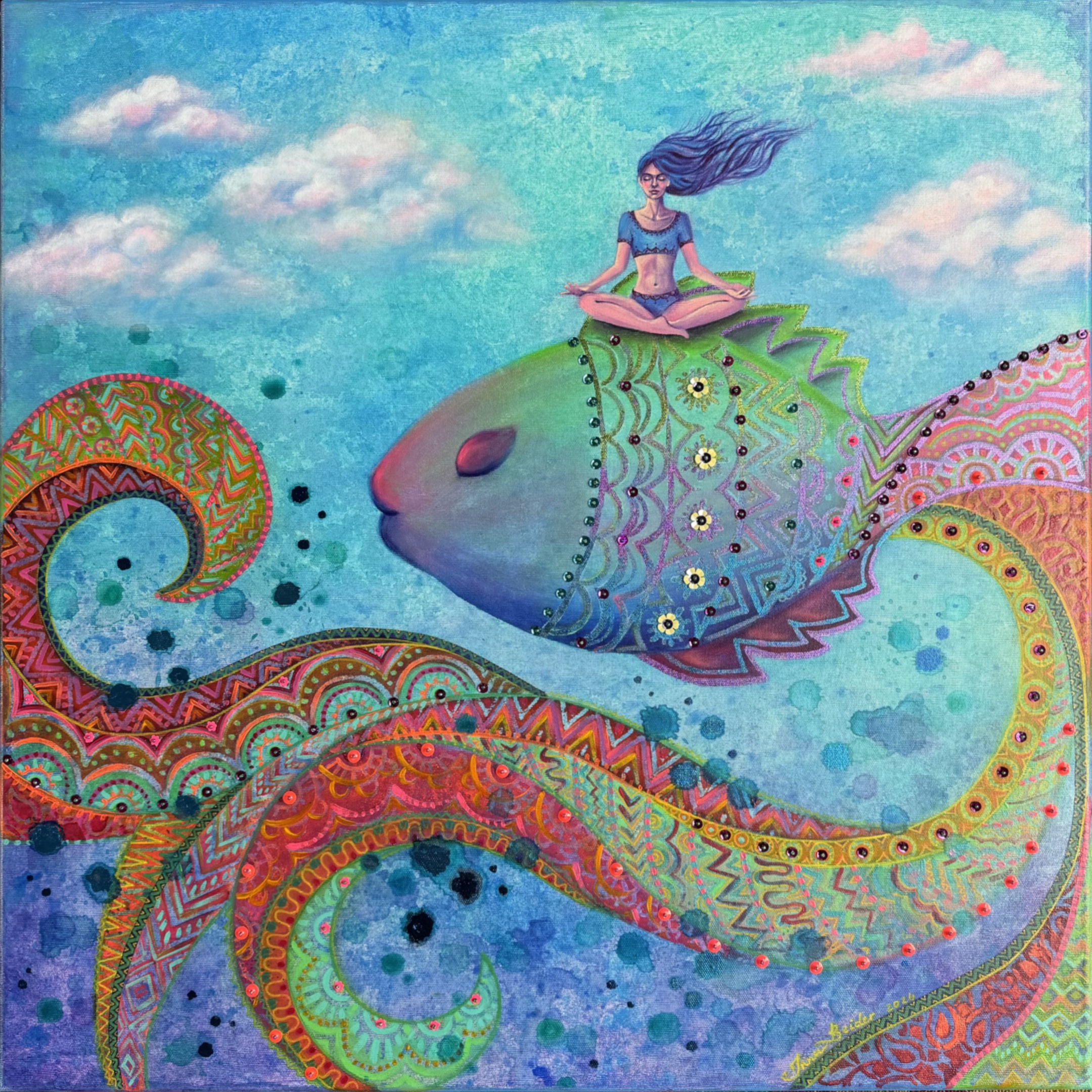 <h3>Deep Dive II</h3><br/> <h4>Mixed Media on Canvas <br/> 60 cm x 60 cm <br/> 2024</h4> 