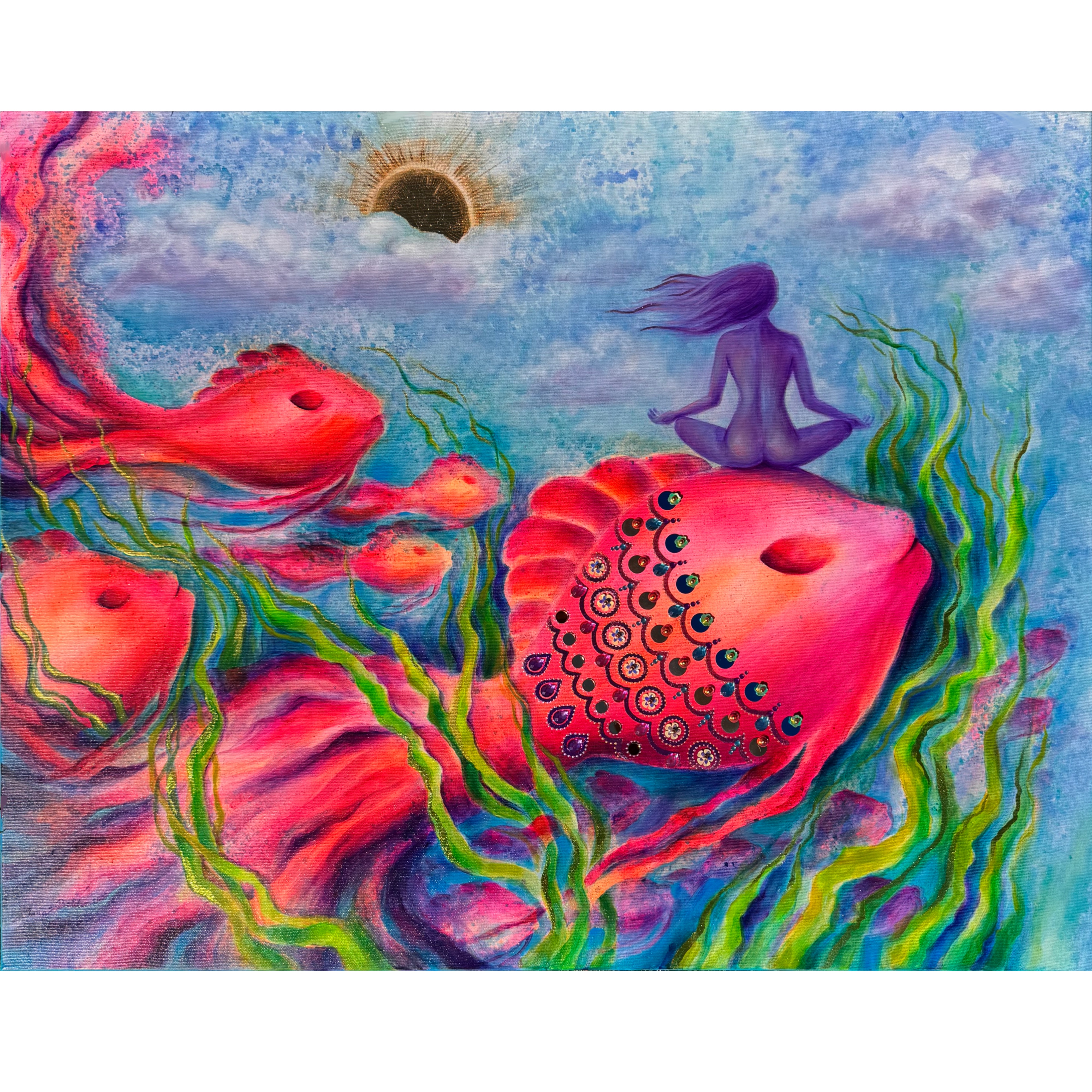 <br/> <br/> <br/> <h3>Deep Dive III</h3><br/> <h4>Mixed Media on Canvas <br/> ⌀ 70 cm x 90 cm <br/> 2026</h4> 