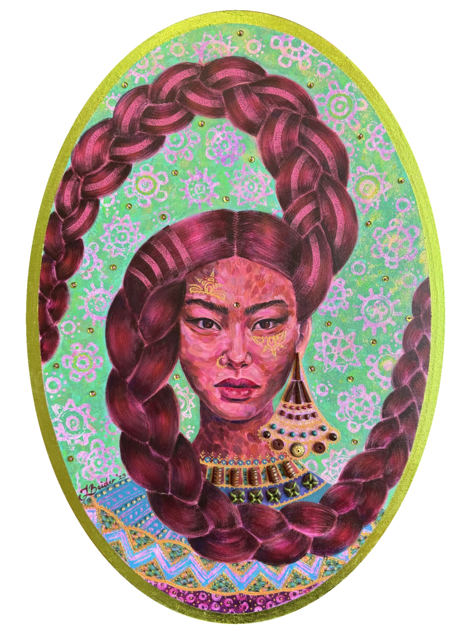 <h3>Delirium</h3><br/> <h4>Mixed Media on Canvas <br/> 50 cm <br/> 2023</h4> 