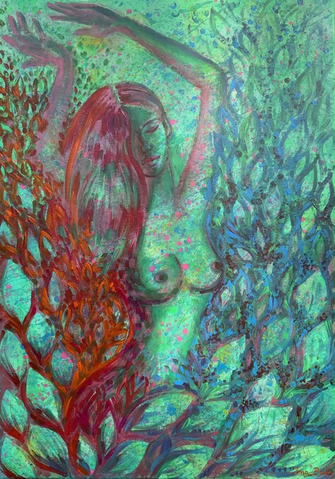 <h3>Nymphe 🔴</h3><br/><h4> Acrylic on Canvas<br/>  60 cm x 80 cm<br/> 2021</h4>