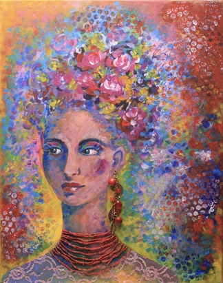 <h3>Frida 🔴</h3><br/><h4> Mixed Media on Canvas<br/>  40 cm x 50 cm<br/> 2020</h4>
