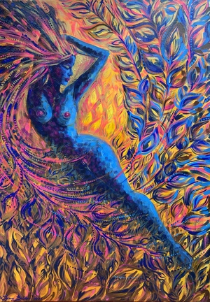 <h3>In Her Environment</h3><br/><h4> Acrylic on Canvas<br/>  50 cm x 70 cm<br/> 2021</h4>