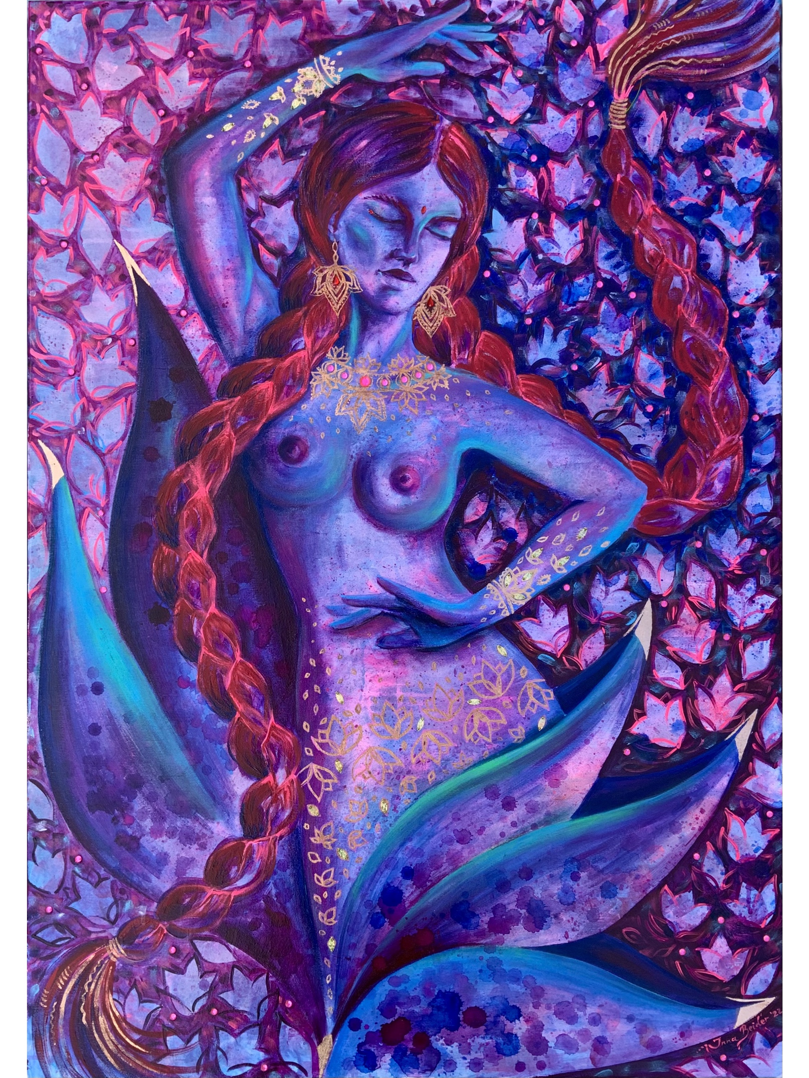 <h3>Rising Flower</h3><br/><h4> Mixed Media on Canvas<br/> 70 cm x 100 cm<br/> 2022</h4>