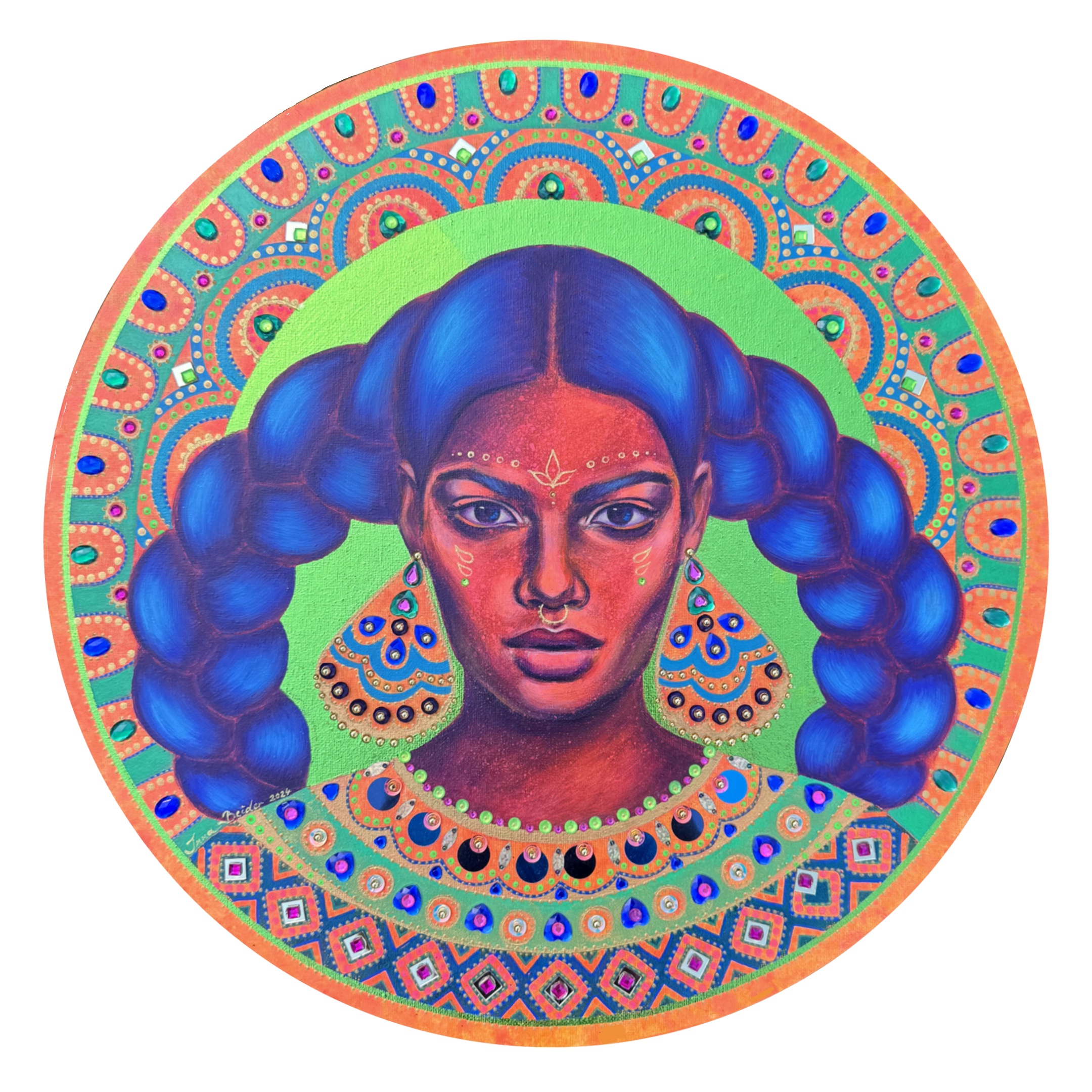 <h3>Tribal Vibes IV 🔴</h3><br/> <h4>Mixed Media on Canvas <br/> ⌀ 50 cm <br/> 2024</h4> 