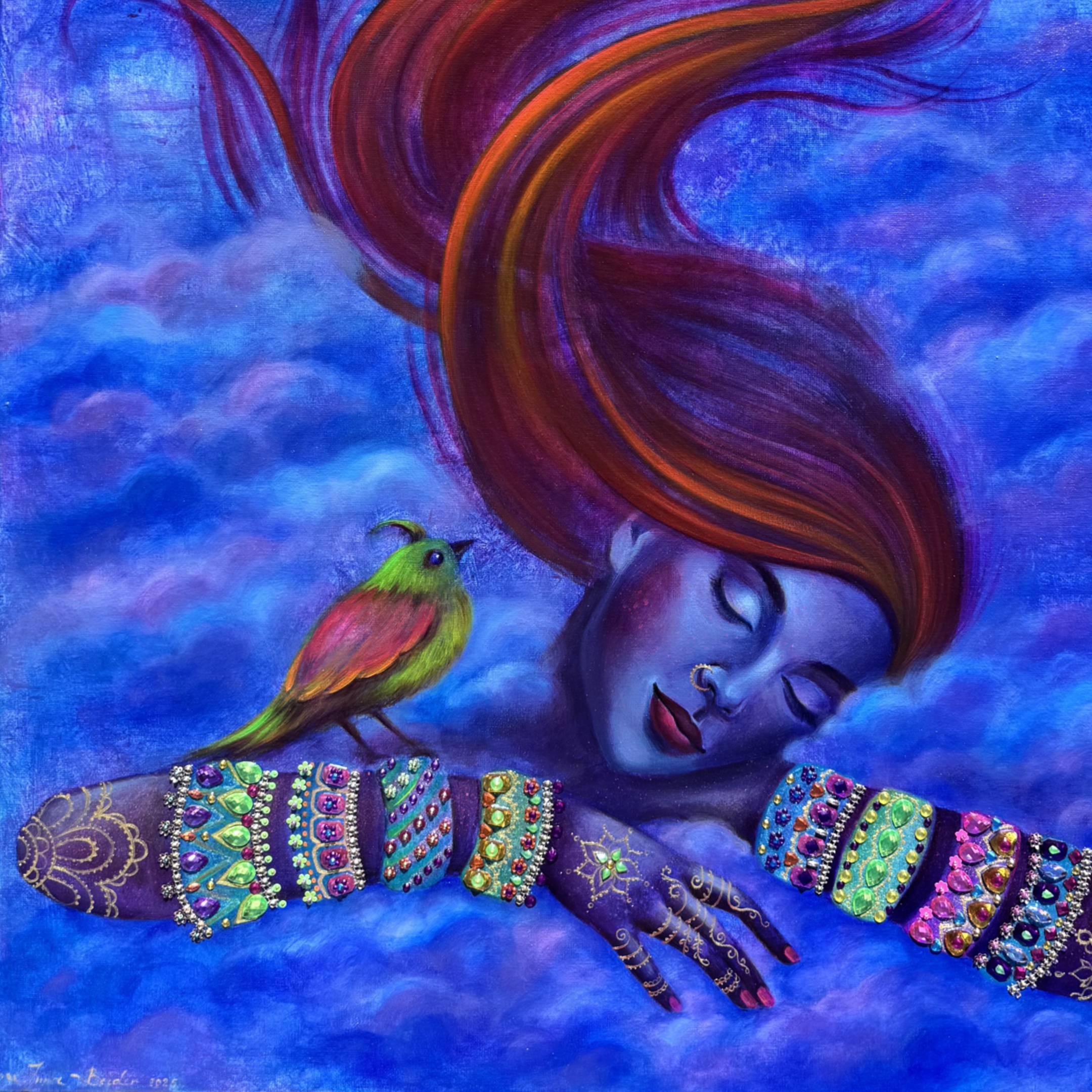 <h3>Bird's Eye View 🔴</h3><br/> <h4>Mixed Media on Canvas <br/> ⌀ 60 cm x 80 cm <br/> 2025</h4>  