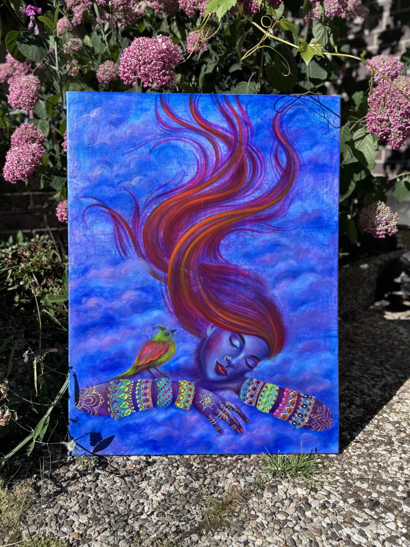 <h3>Bird's Eye View 🔴</h3><br/> <h4>Mixed Media on Canvas <br/> ⌀ 60 cm x 80 cm <br/> 2025</h4>  