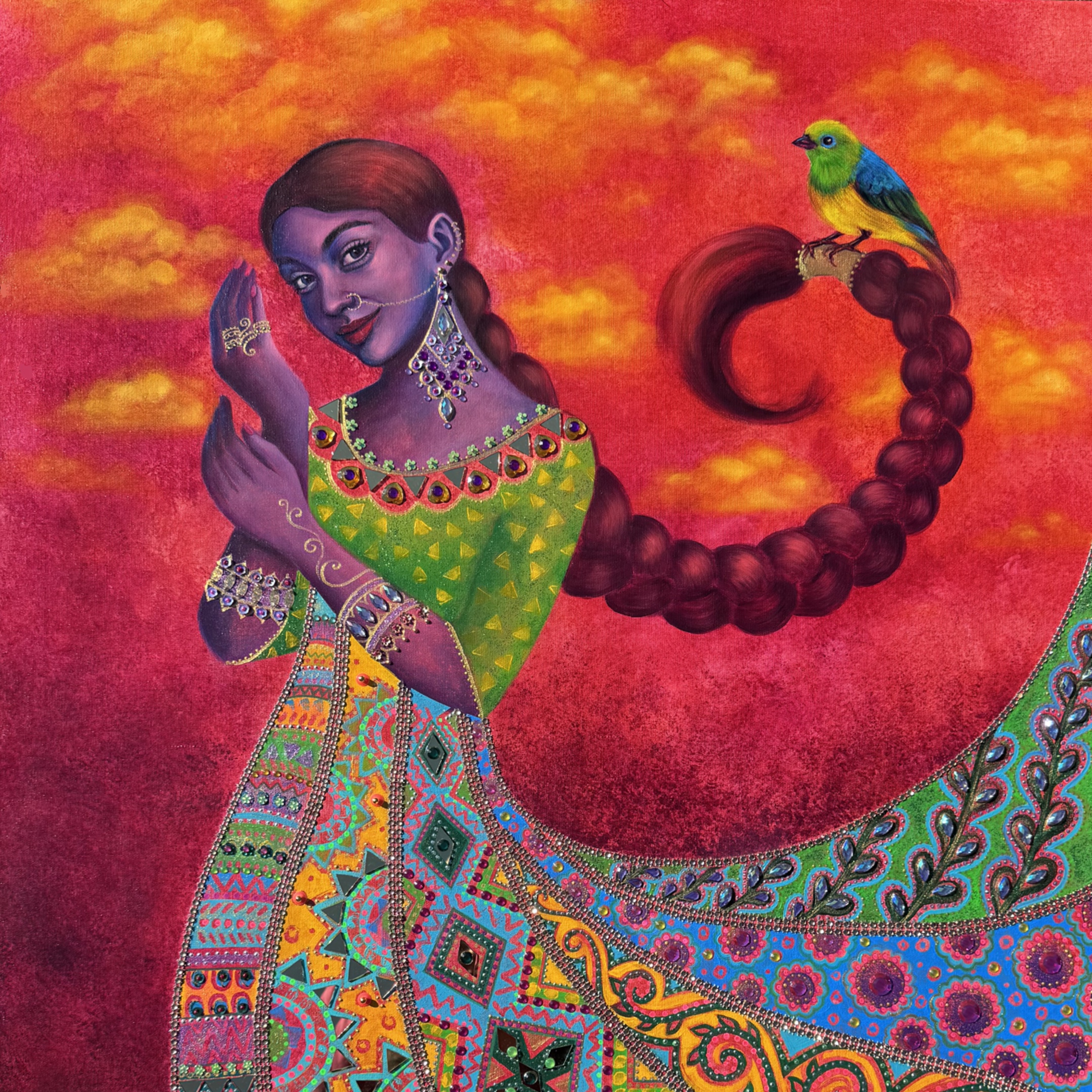 <br/> <br/> <br/> <h3>Caught In The Moment</h3><br/> <h4>Mixed Media on Canvas <br/> ⌀ 70 cm x 100 cm <br/> 2025</h4> 