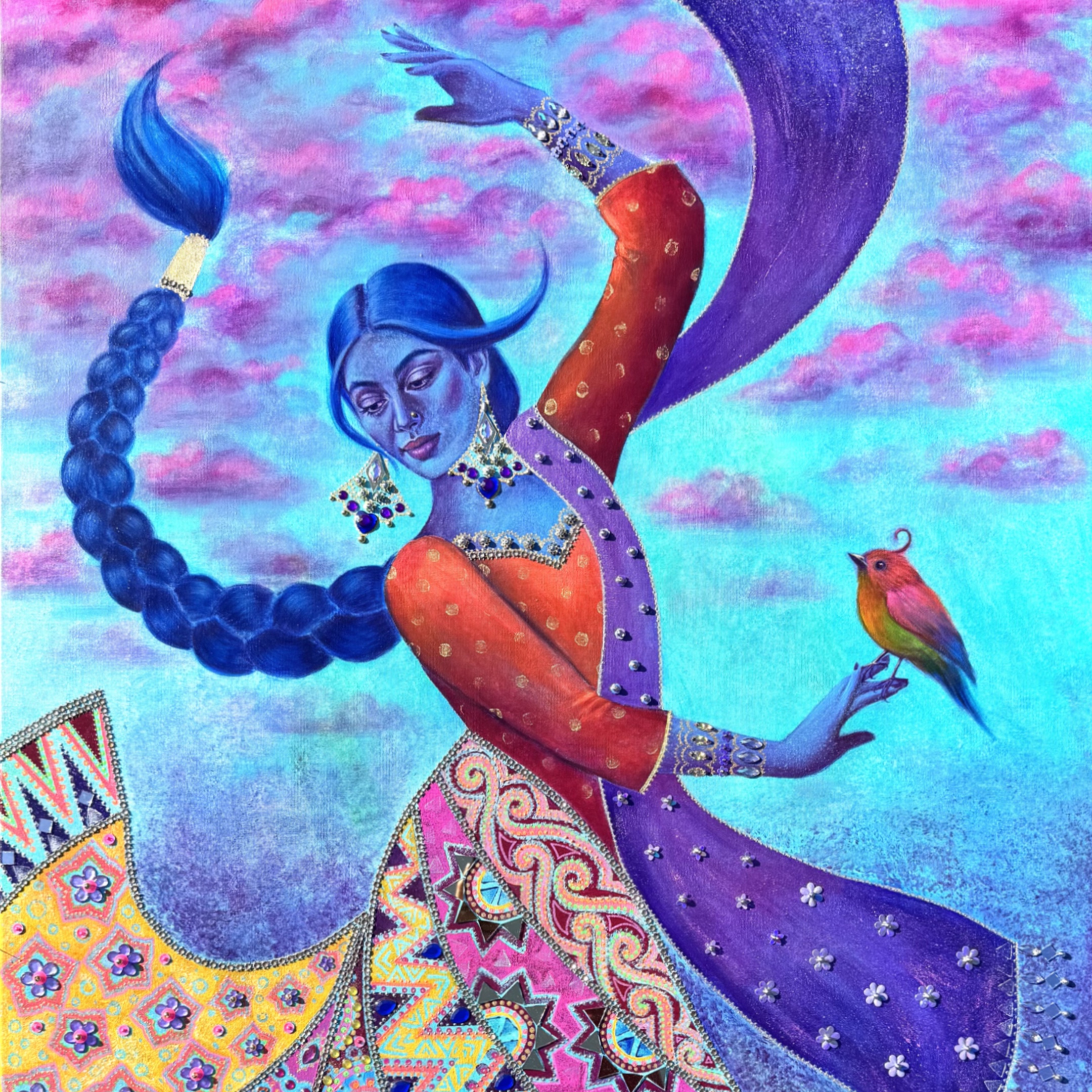 <br/> <br/> <br/> <h3>Caught In The Moment III</h3><br/> <h4>Mixed Media on Canvas <br/> ⌀ 70 cm x 100 cm <br/> 2025</h4> 