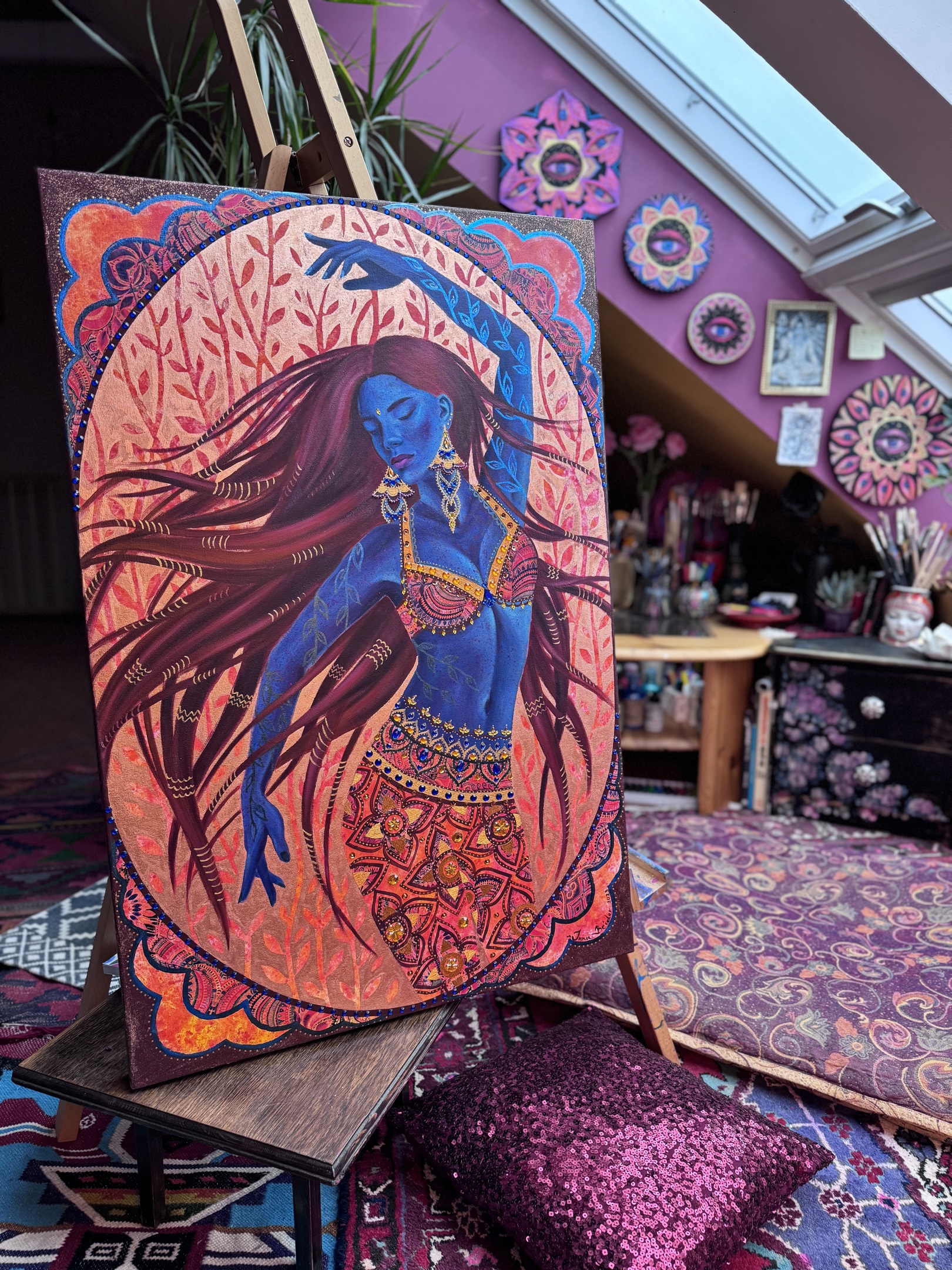 <h3>Dancing Shakti III</h3><br/> <h4>Mixed Media on Canvas <br/> 60 cm x 90 cm <br/> 2023</h4>