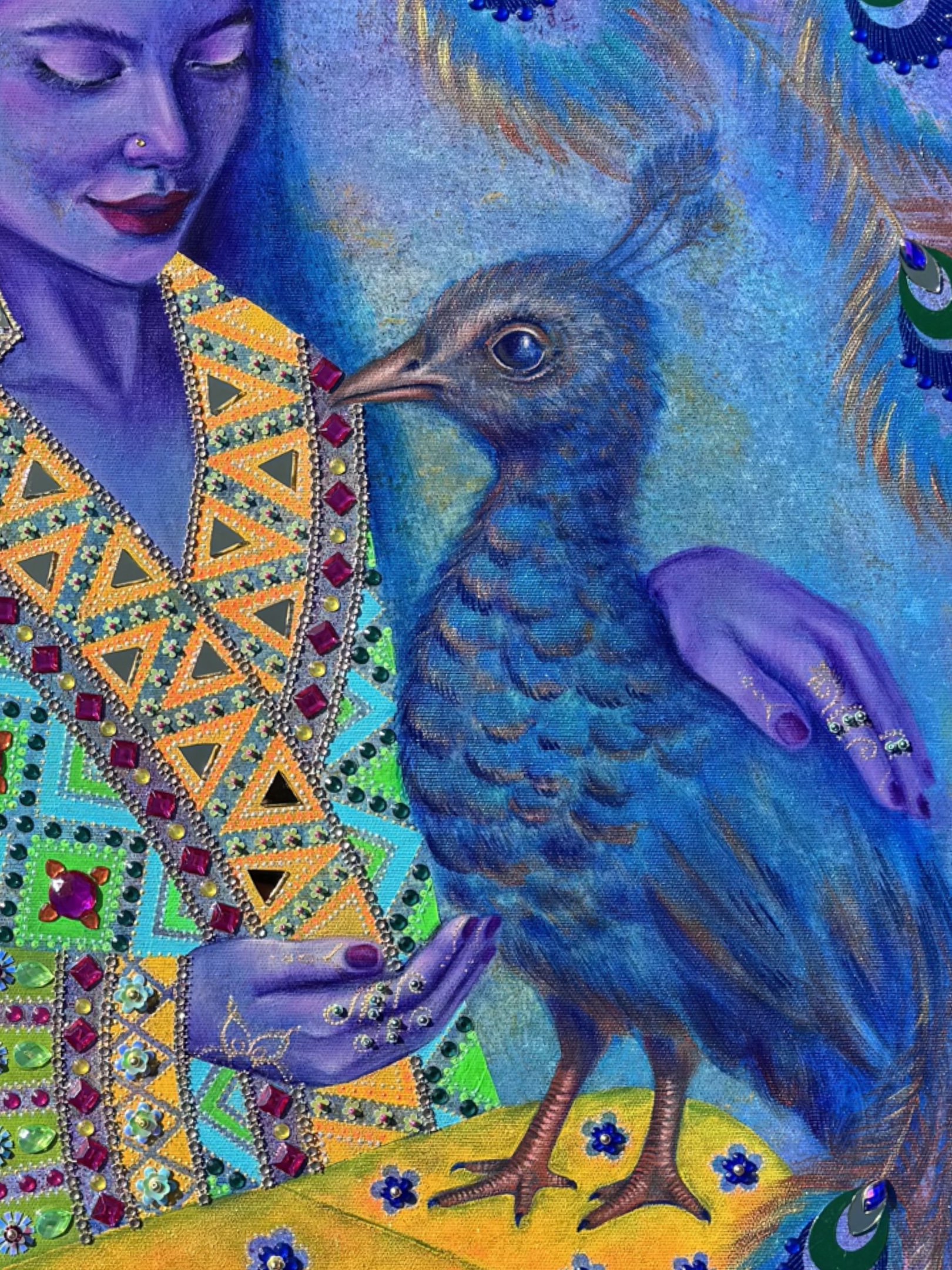 <h3>Geborgenheit</h3><br/> <h4>Mixed Media on Canvas <br/> ⌀ 70 cm x 80 cm <br/> 2025</h4> 