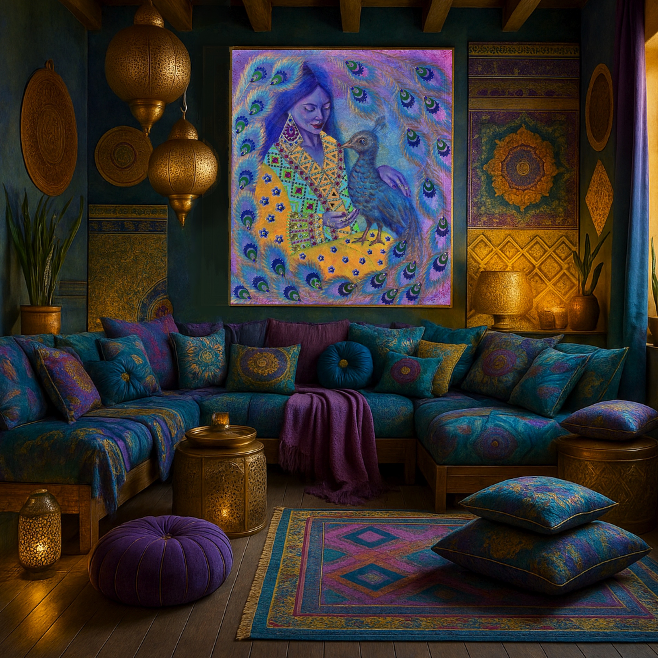 <h3>Geborgenheit</h3><br/> <h4>Mixed Media on Canvas <br/> ⌀ 70 cm x 80 cm <br/> 2025</h4>  