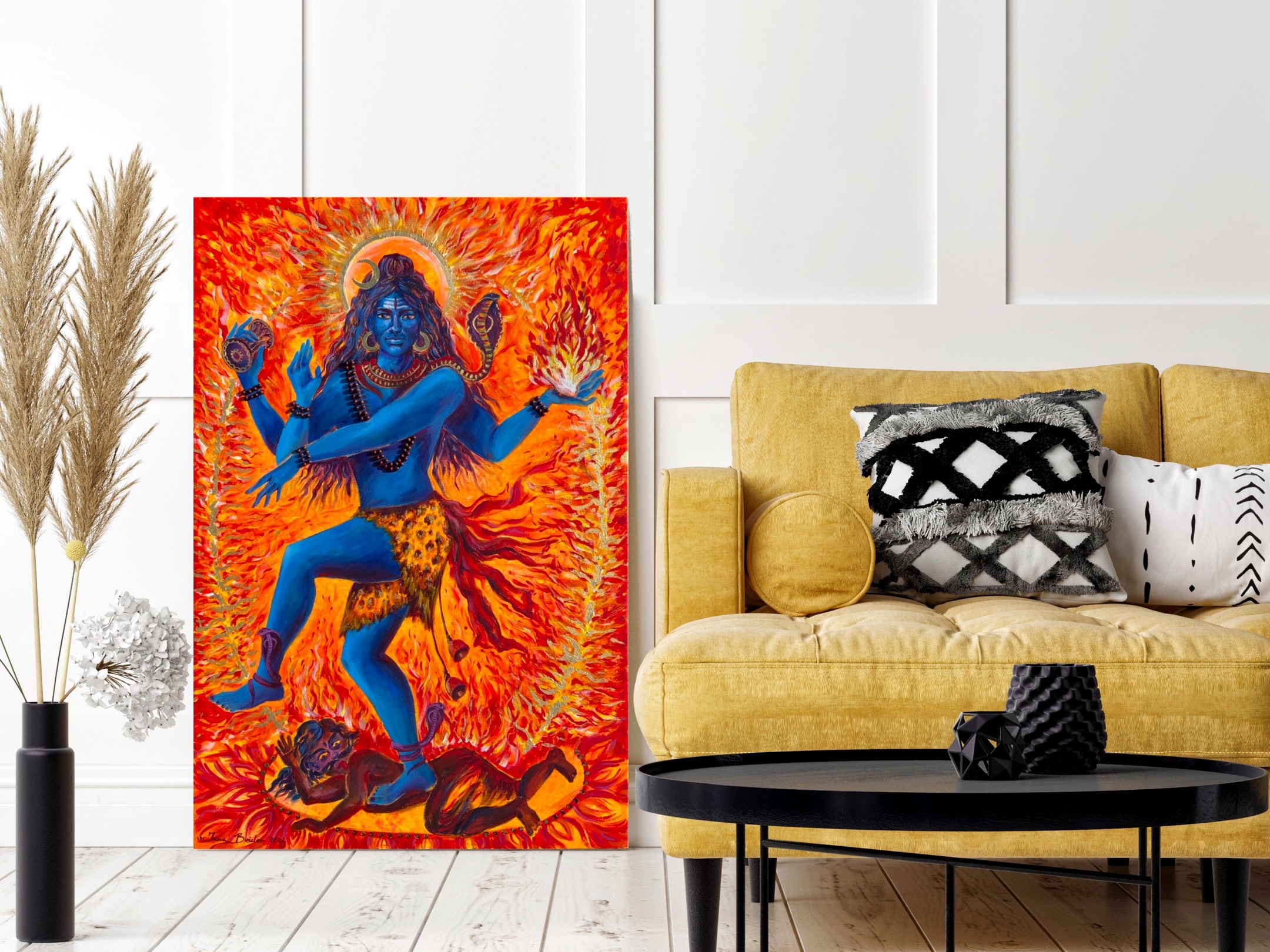 <h3>Shiva Nataraja</h3><br/> <h4>Mixed Media on Canvas <br/>  60 cm x 90 cm<br/> 2022</h4>