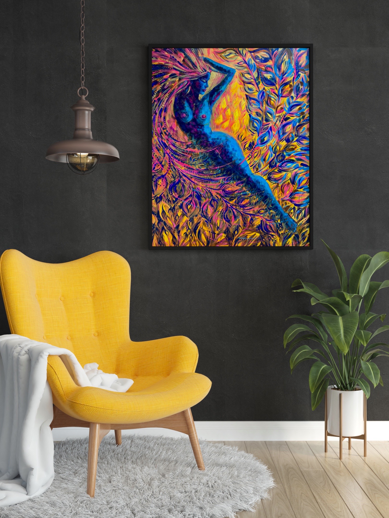 <h3>In Her Environment</h3><br/><h4> Acrylic on Canvas<br/>  50 cm x 70 cm<br/> 2021</h4>