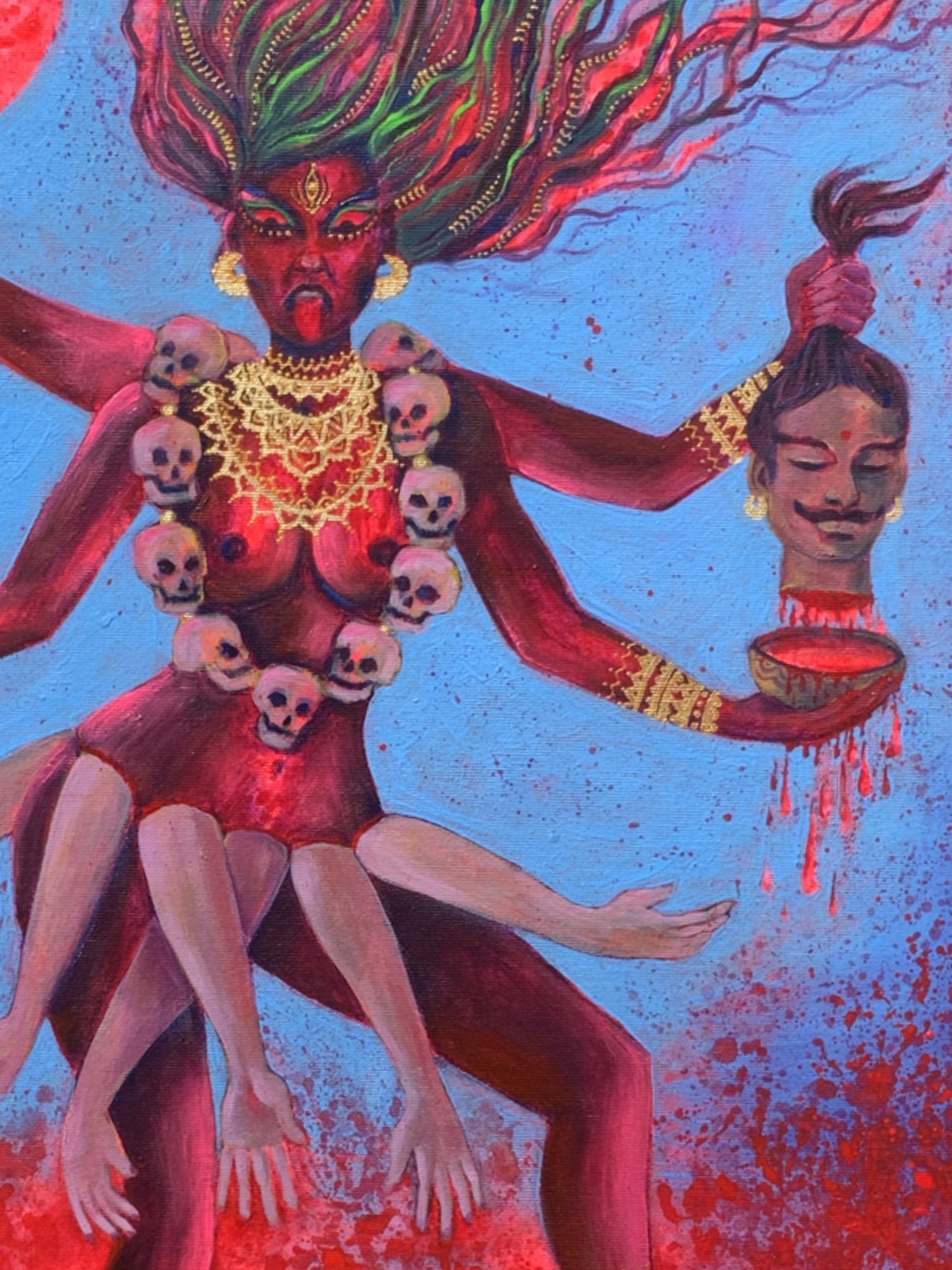 <h3>Shri Mahakali</h3><br/> <h4>Mixed Media on Canvas<br/> 60 cm x 90 cm <br/> 2022</h4>