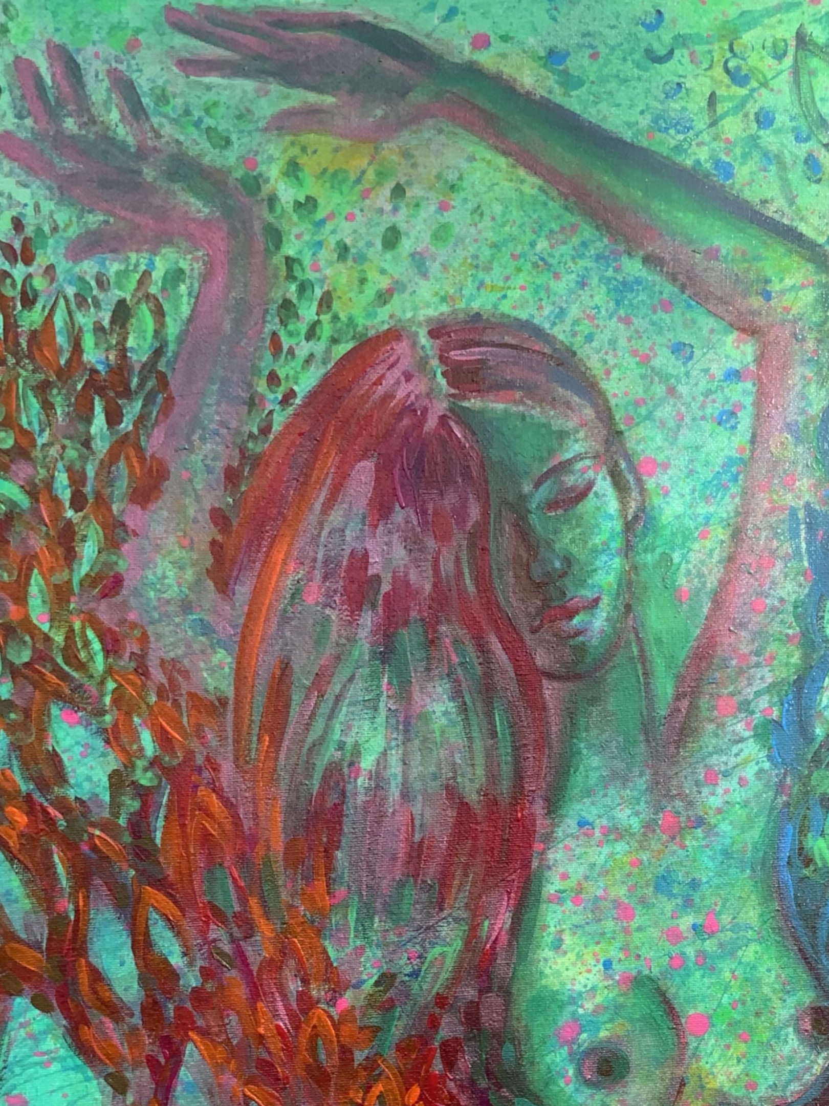 <h3>Nymphe 🔴</h3><br/><h4> Acrylic on Canvas<br/>  60 cm x 80 cm<br/> 2021</h4>
