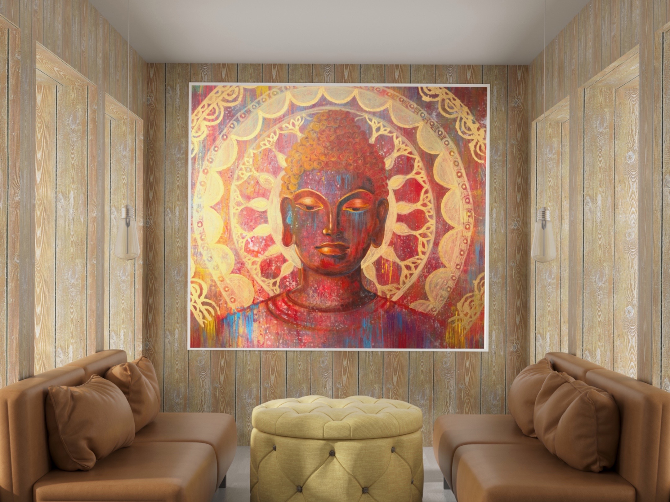 <h3>Buddha 🔴</h3><br/><h4> Mixed Media on Canvas<br/>  80 cm x 80 cm<br/> 2021</h4>