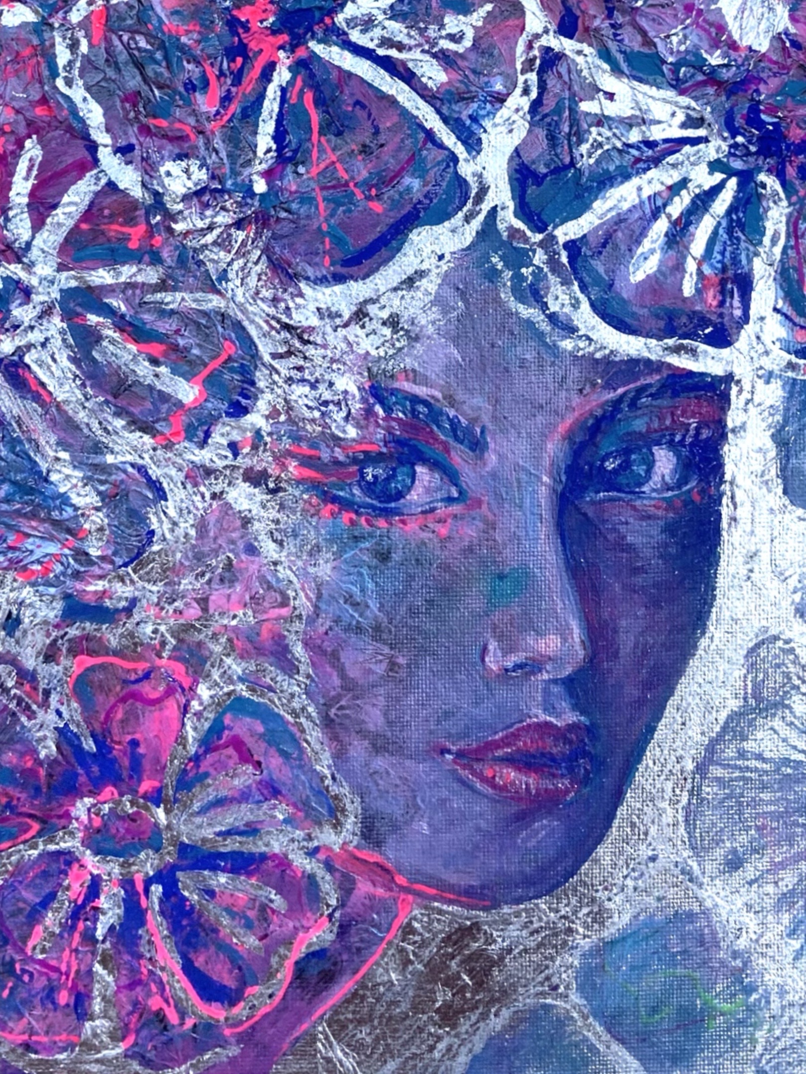 <h3>In Your Eyes 🔴</h3><br/><h4> Mixed Media on Canvas<br/> 30 cm x 40 cm<br/> 2021</h4>