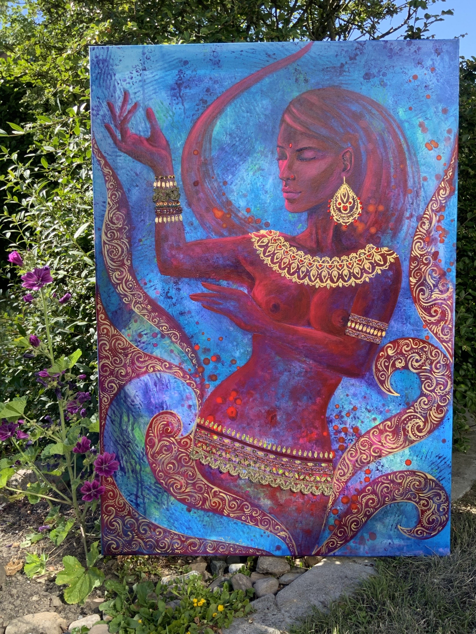 <h3>Your Inner Divinity I 🔴</h3><br/> <h4>Mixed Media on Canvas<br/> 70 cm x 100 cm<br/> 2021</h4>