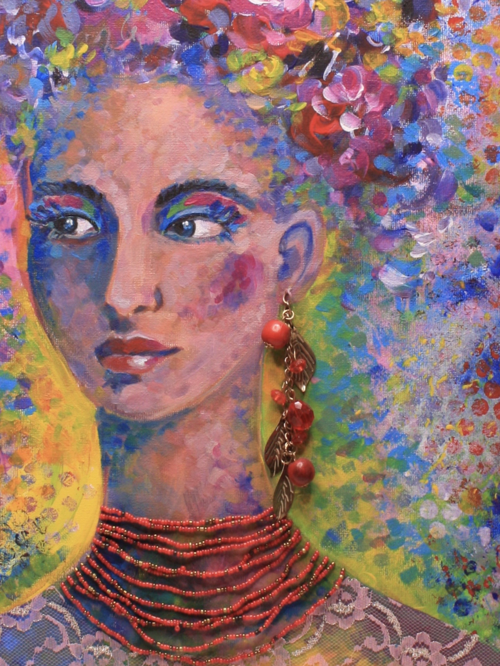 <h3>Frida 🔴</h3><br/><h4> Mixed Media on Canvas<br/>  40 cm x 50 cm<br/> 2020</h4>