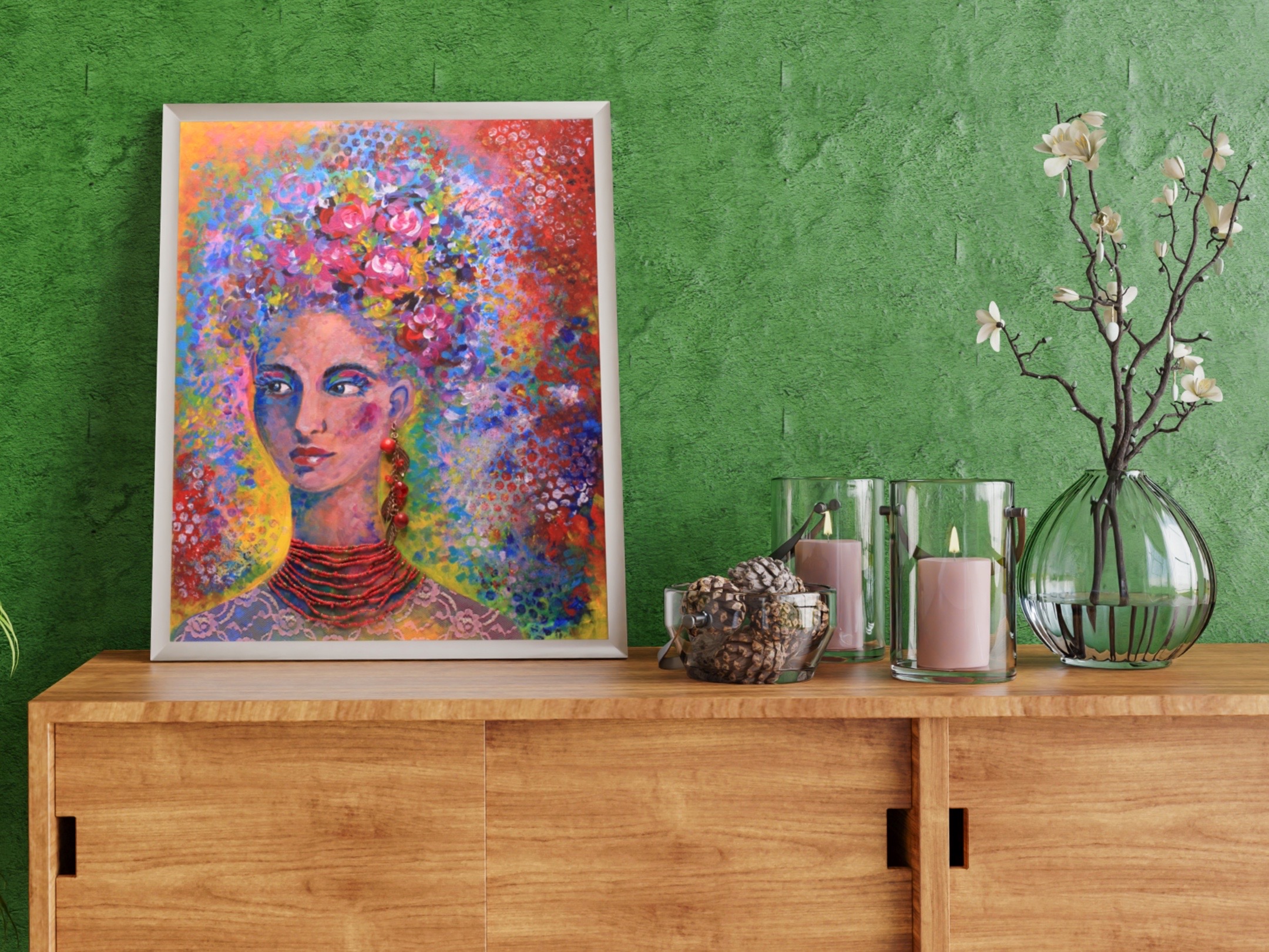 <h3>Frida 🔴</h3><br/><h4> Mixed Media on Canvas<br/>  40 cm x 50 cm<br/> 2020</h4>