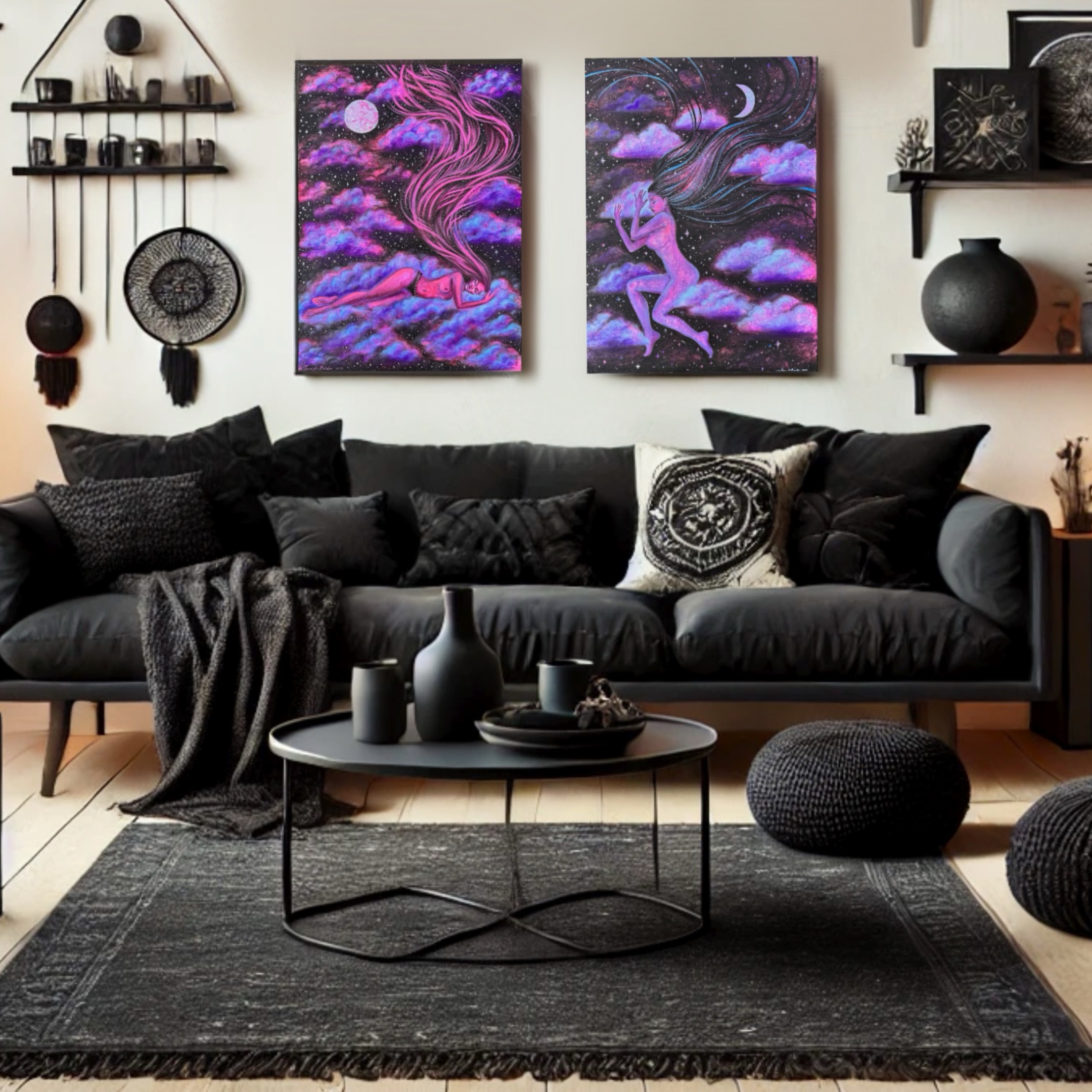<h3>Somewhere Else under the Pink Moon</h3><br/> <h4>Mixed Media on Canvas <br/> 50 cm x 70 cm <br/> 2024</h4> 