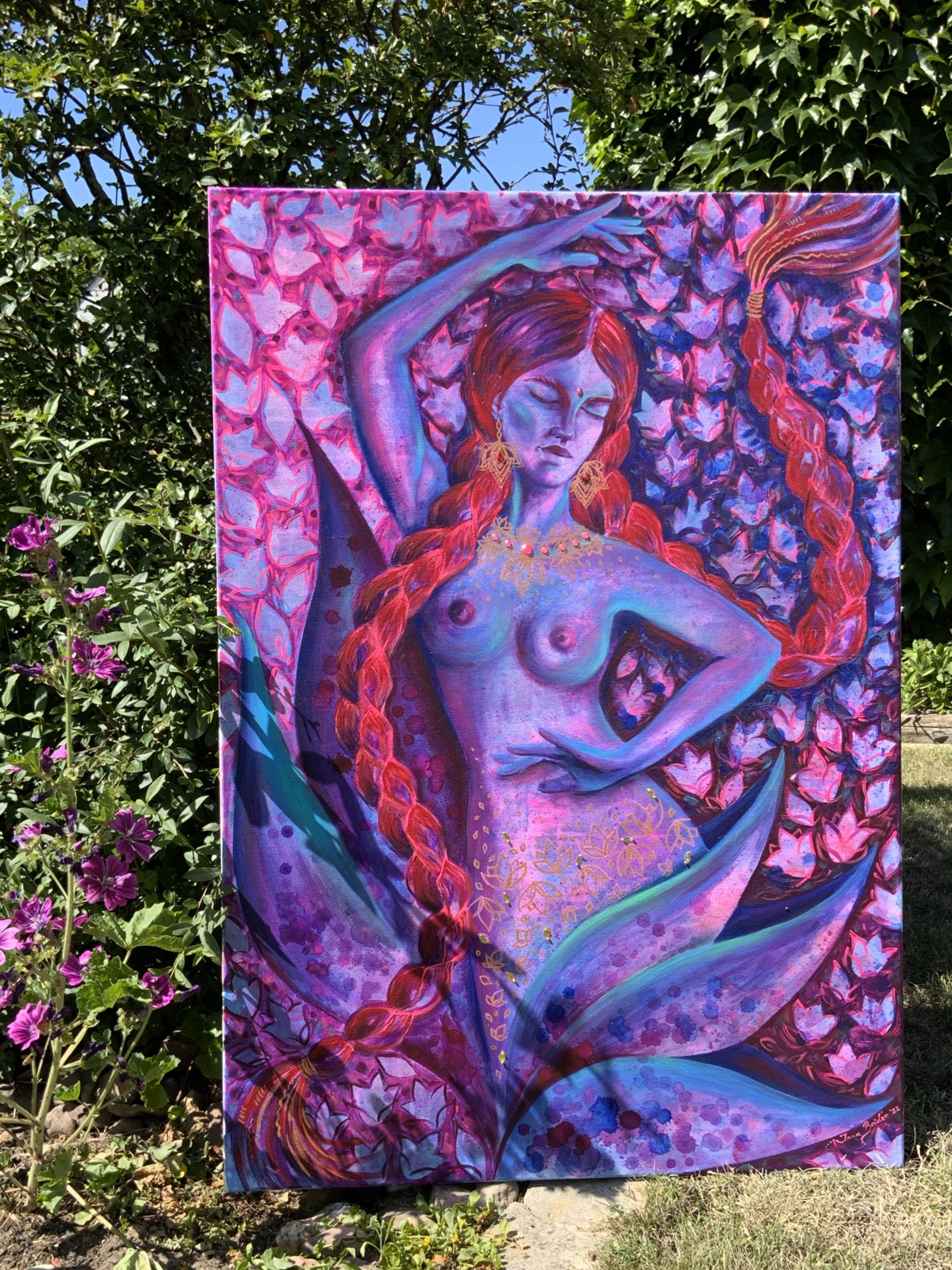 <h3>Rising Flower</h3><br/><h4> Mixed Media on Canvas<br/> 70 cm x 100 cm<br/> 2022</h4>