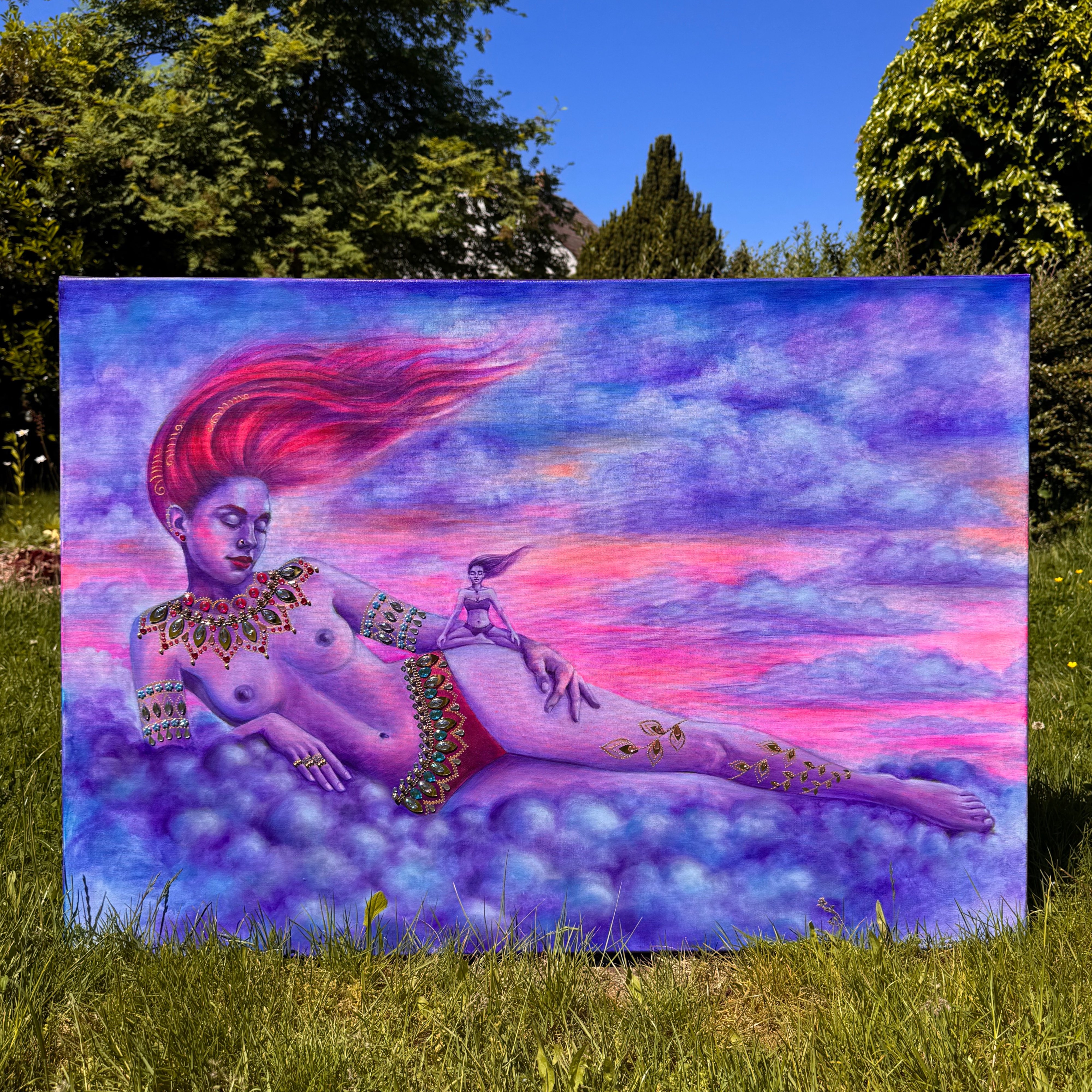 <br/> <br/> <br/> <h3>WSense of Presence</h3><br/> <h4>Mixed Media on Canvas <br/> ⌀ 70 cm x 100 cm <br/> 2025</h4> 